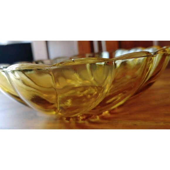 Hazel Atlas Glass Amber Colonial Swirl 6 Piece Berry Bowl Set - Picture 7 of 11